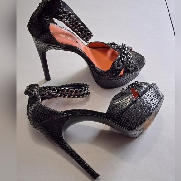 Via Spiga Black Leather Open Toe Stiletto Heels   Size 6 M - Picture 1 of 10